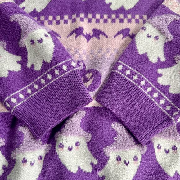 Sweet Society NWT Junior Small Pastel Ghosts & Jack-O-Lanterns Fair Isle Sweater - Picture 8 of 10